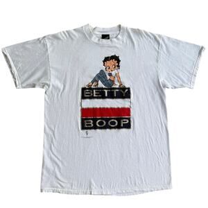 Vintage Betty Boop 1998 4th of July USA Sparkly White Womens Shirt Size XL